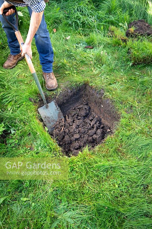 Vérification du profil du sol en creusant un trou d'inspection. Étape 2 Excavation du sol à une profondeur de 30 cm