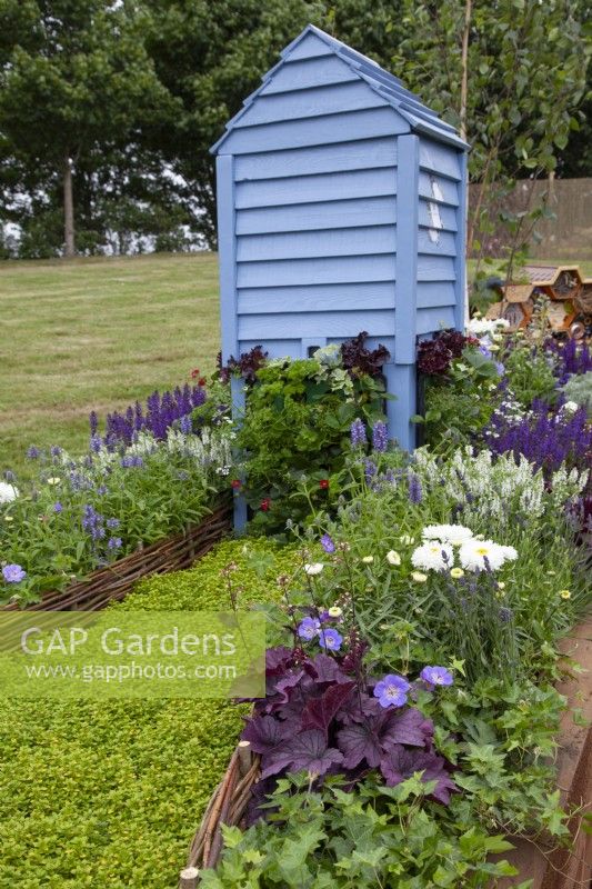 Ruche bleue dans 'Bee Inspired' - Magnifiques parterres de fleurs au BBC Gardener's World Live 2018, juin