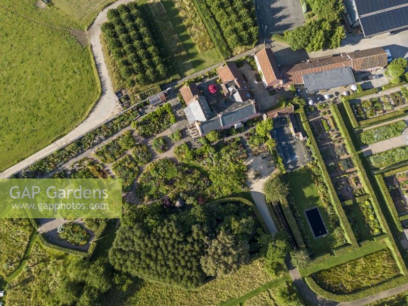 Vue aérienne du jardin biologique de Holt Farm, Somerset 