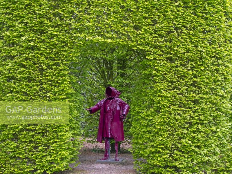 East Ruston Old Vicarage Gardens, Norfolk, printemps. Couverture de la Dame Rouge et du Charme Carpinus betulus 