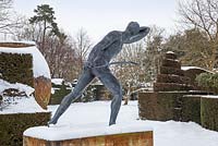 Statue du gladiateur borghèse, Highgrove Garden dans la neige, 21 janvier 2013