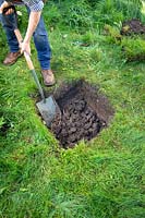 Vérification du profil du sol en creusant un trou d'inspection. Étape 2 Excavation du sol à une profondeur de 30 cm