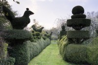 Topiaire en if et fort à Balmoral Cottage, Kent en avril créé par Charlotte et Donald Molesworth.