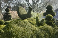 Topiaire d'if et de buis par Charlotte Molesworth à Balmoral Cottage, Kent en avril