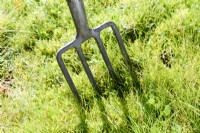 Aérer une pelouse à l'aide d'une fourche à bêcher