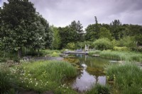 Étang de baignade naturel au jardin Ellicar en mai