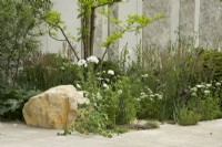 RHS Chelsea Flower Show 2023 - Parterre de fleurs avec plantation de plantes vivaces - Jardin de transcendance Memoria et GreenAcres conçu par Gavin McWilliam et Andrew Wilson Argent doré 